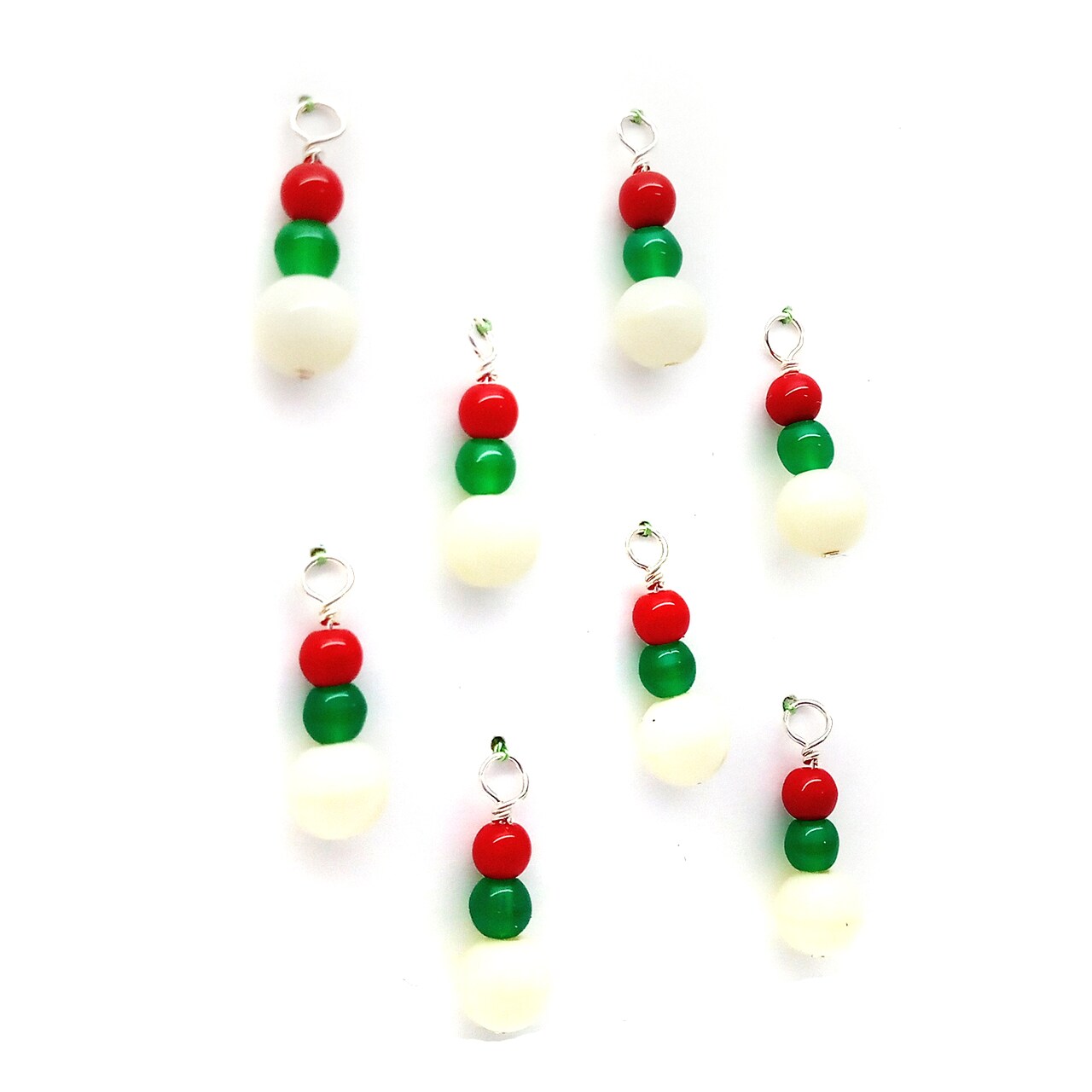 Cute Ornaments for Miniature Christmas Tree, 8 pieces, Red White & Green Glass Baubles, Adorabilities